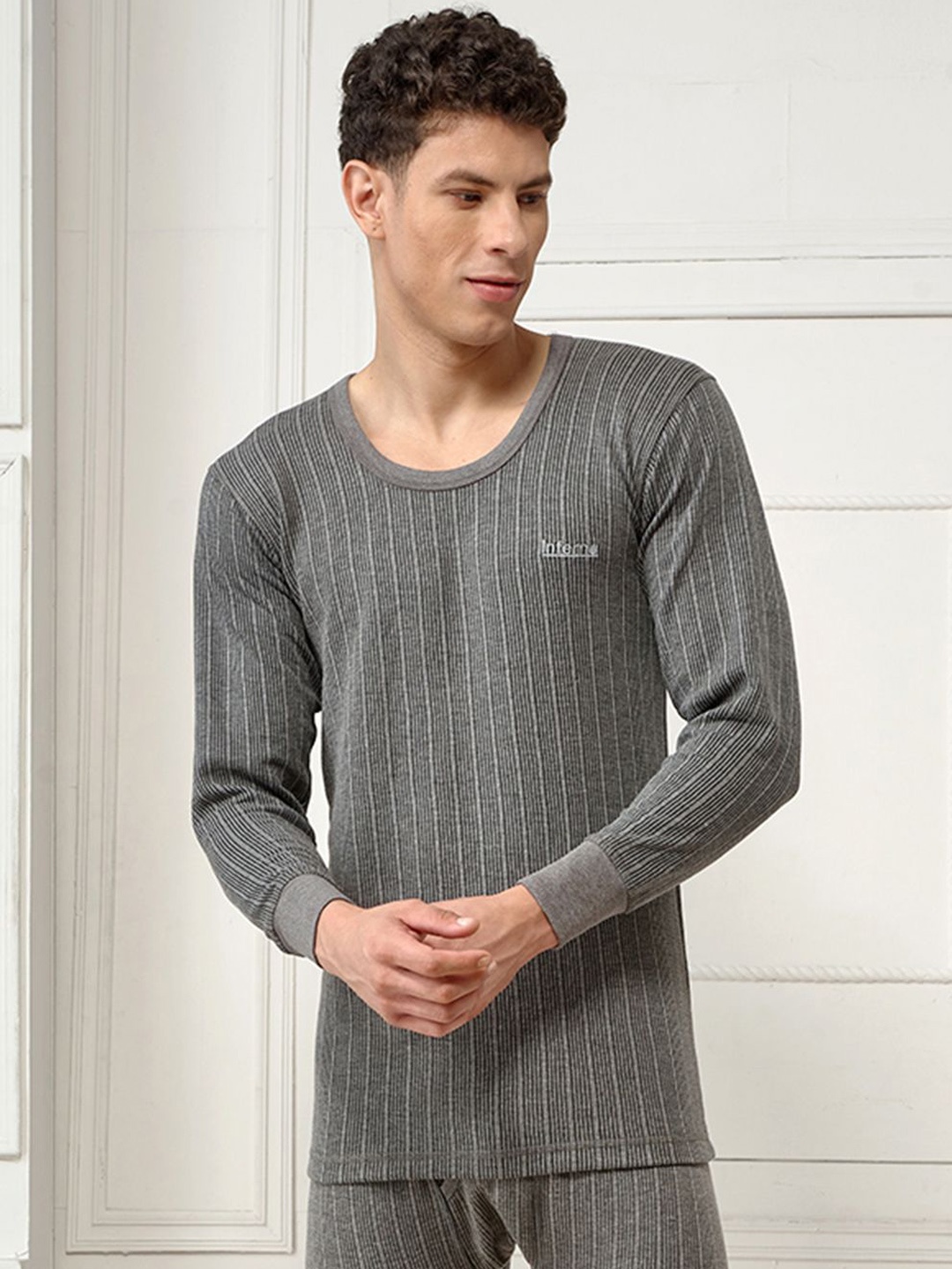 

INFERNO Men Round Neck Fullslevee Thermal Vest, Charcoal