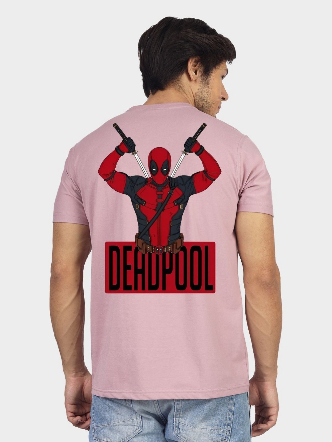 

Greylongg Men Deadpool Graphic Printed Round Neck Cotton T-shirt, Mauve
