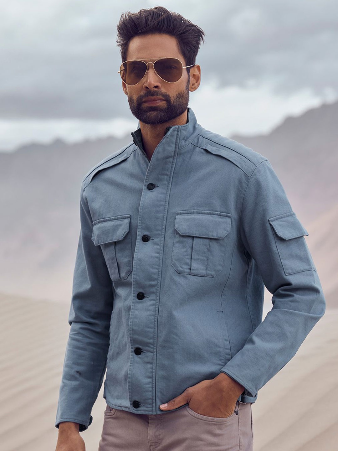 

Casual Men Twill Woven Cotton Overshirt, Blue