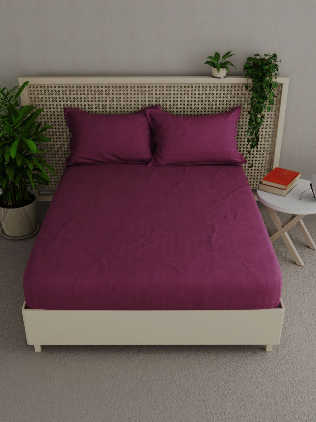 

BIANCA Purple Striped Pure Cotton 210 TC King Bedsheet & 2 Pillow Covers 2.74 x 2.74 Mts