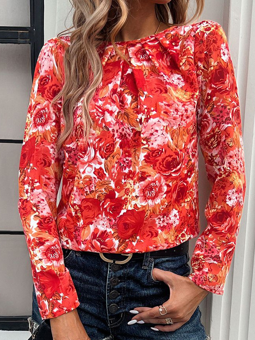 

StyleCast Women Floral Printed Round Neck Top, Orange