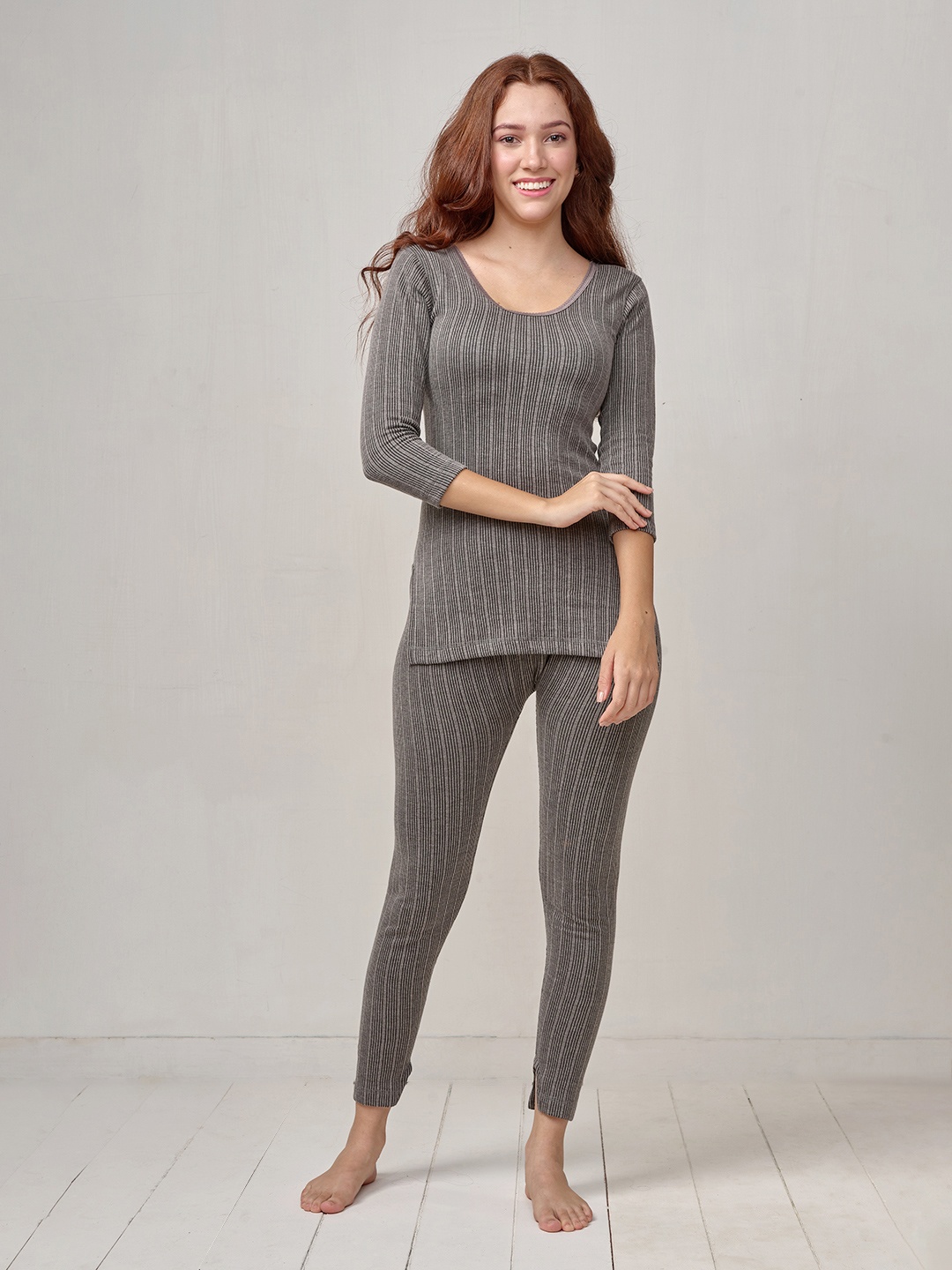 

INFERNO Women Three-Quarter Sleeves Long Thermal Top & Pant Set, Charcoal