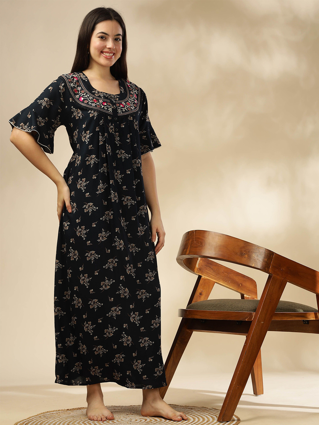 

9shines Label Printed Maxi Nightdress, Blue