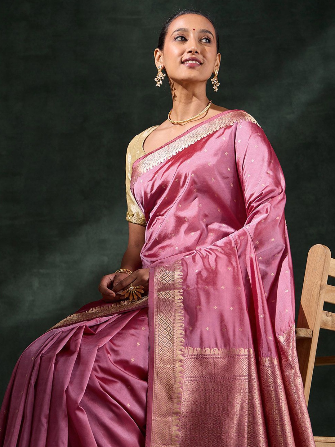 

Taneira Woven Design Zari Pure Silk Banarasi Saree, Pink