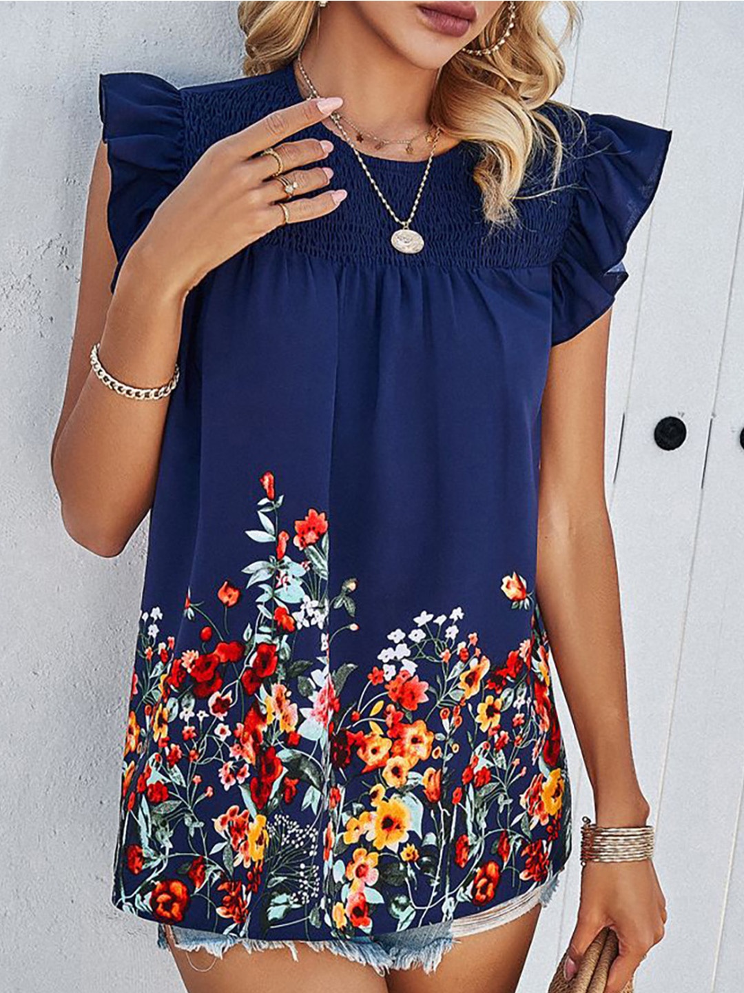 

StyleCast Women Floral Printed Round Neck Top, Blue