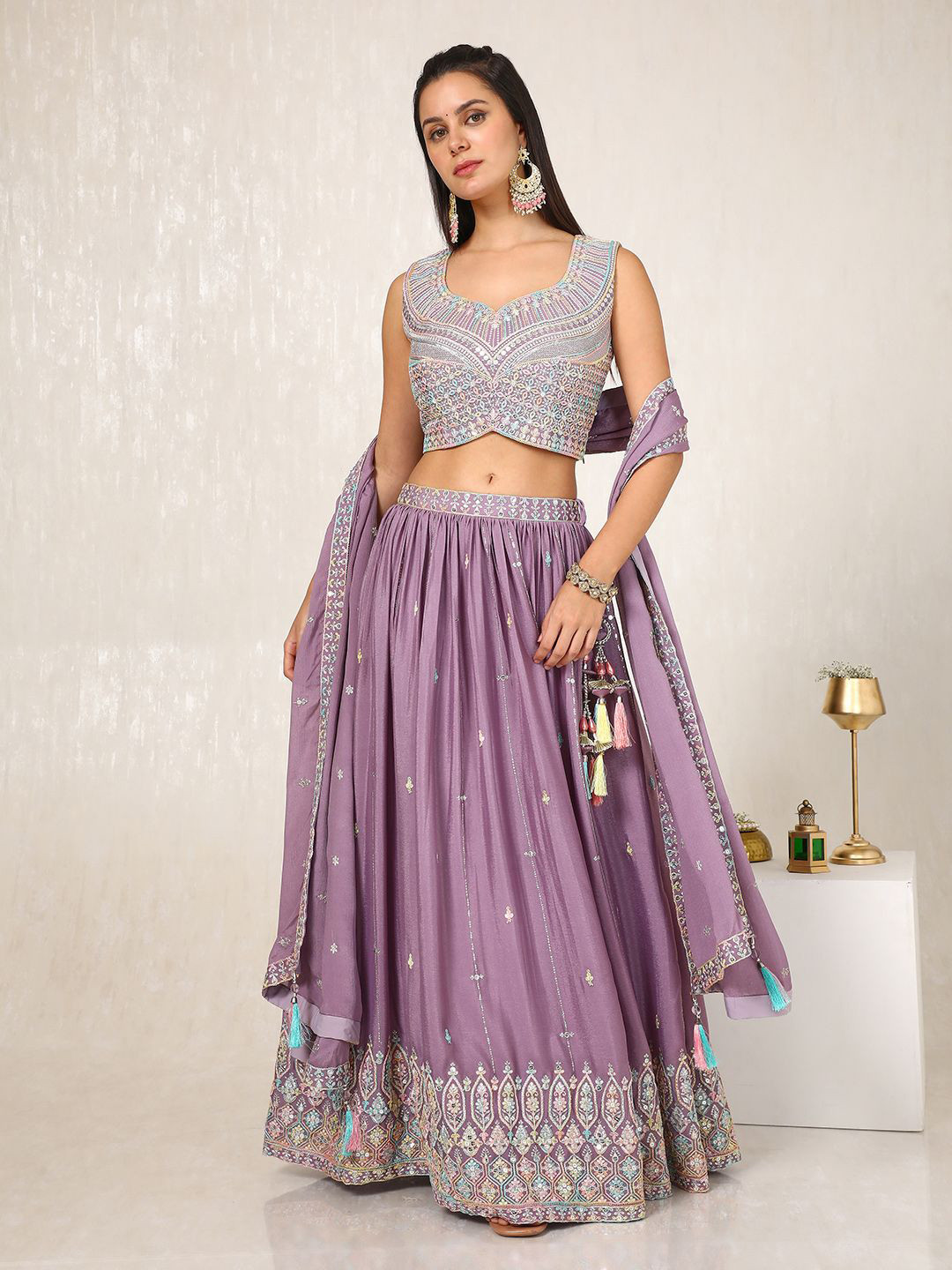 

Soch Floral Embroidered Sequinned Ready to Wear Lehenga & Blouse With Dupatta, Purple