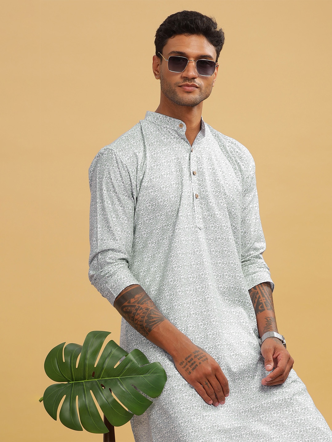 

Anouk Men Printed Ethnic Long Kurta, White