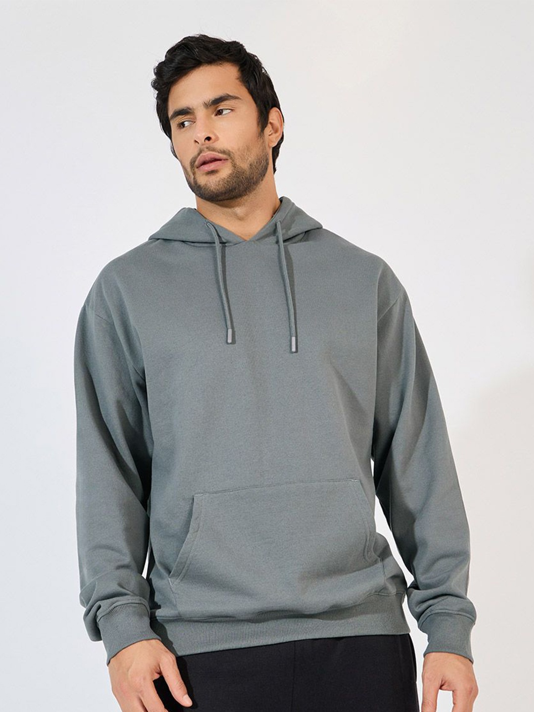 

Styli Men Fleece Relaxed Fit Hoodie with Kangaroo Pocket, Grey
