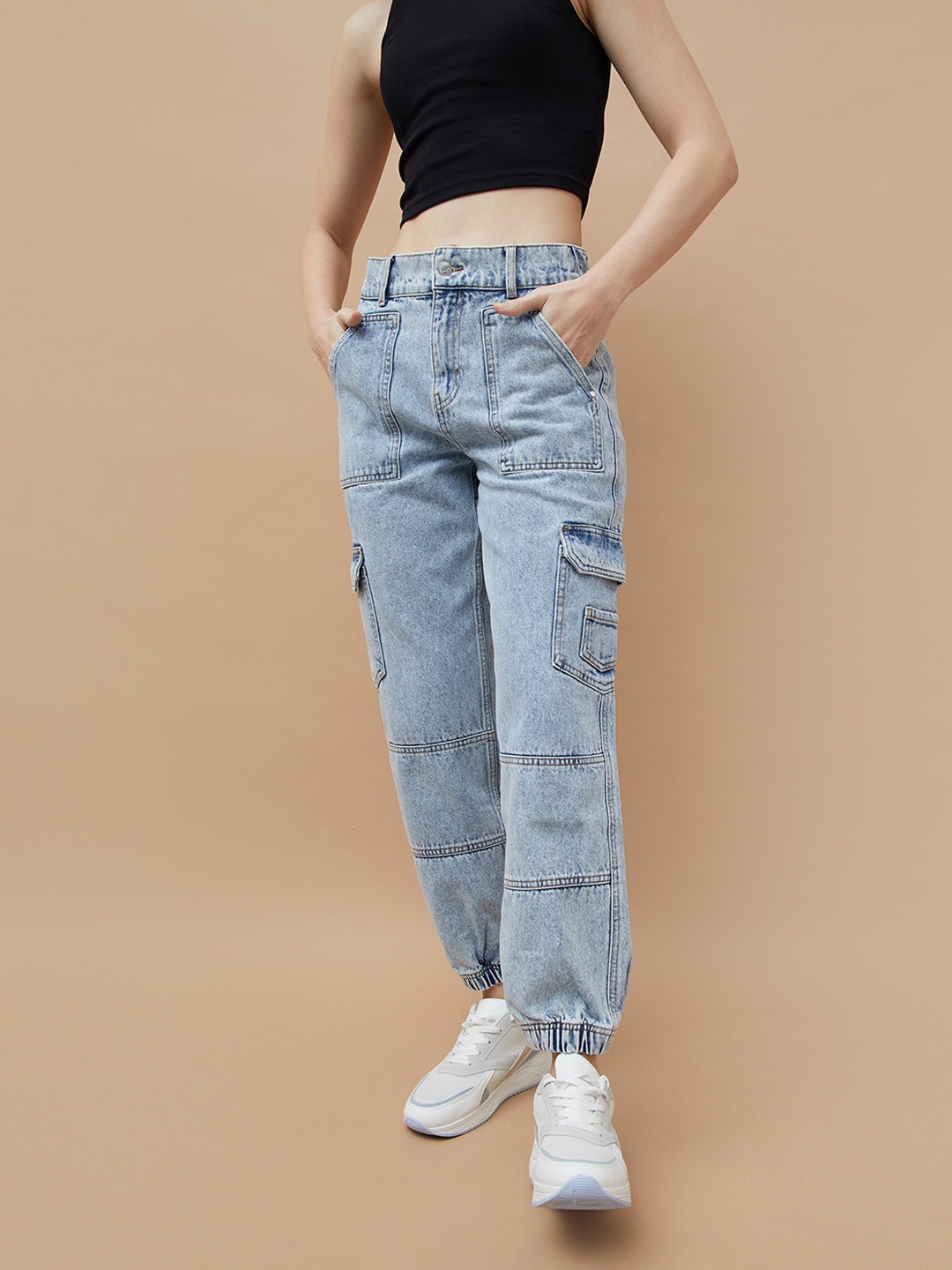 

Ginger by Lifestyle Women Jogger Cotton Jeans, Blue