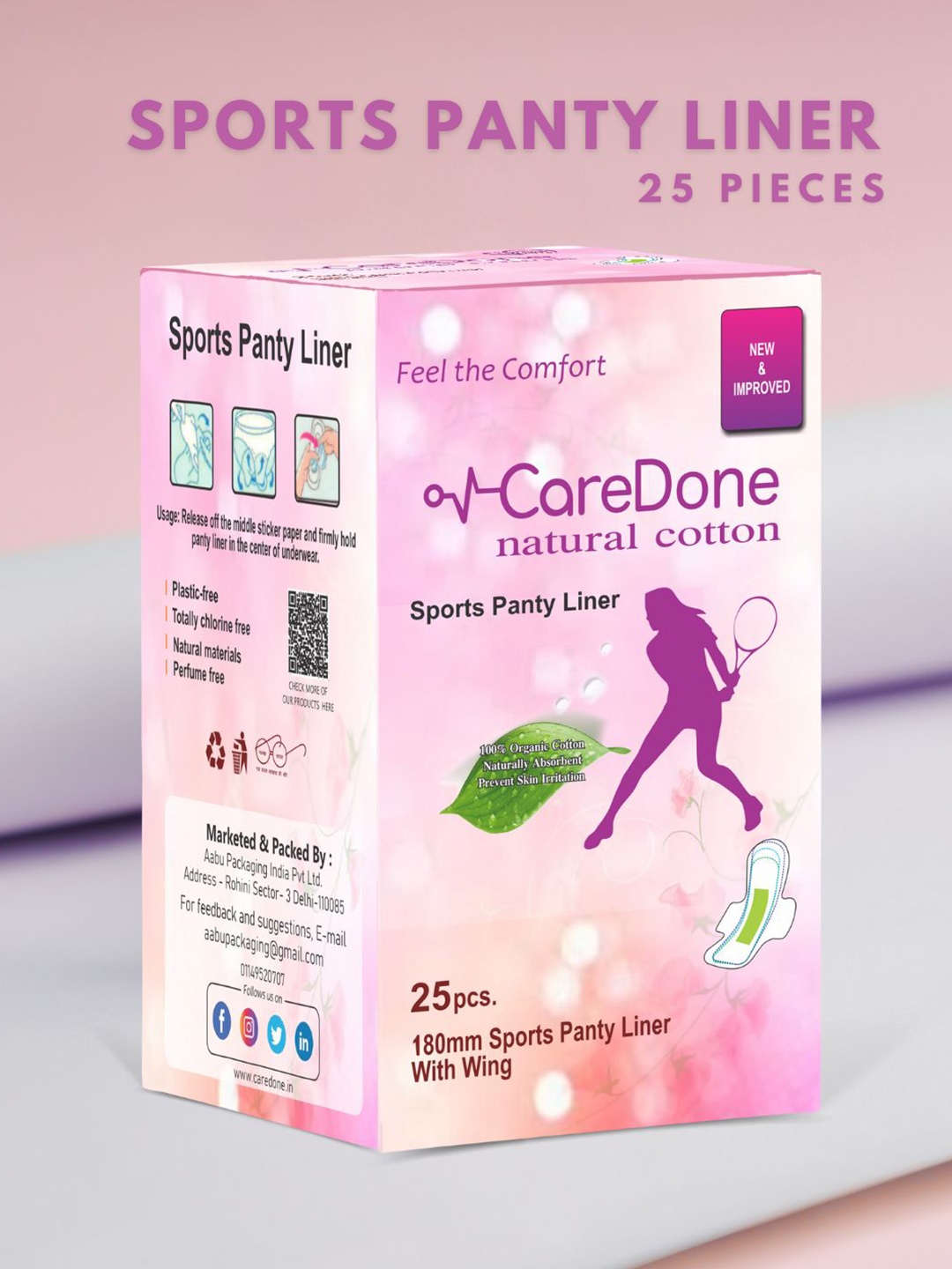 

CareDone Ultra Thin Sports Panty Liners - 25Pcs, White
