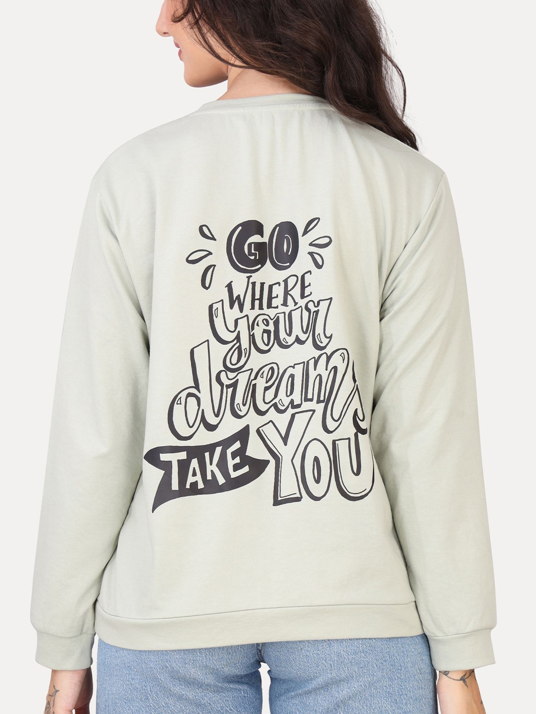 

VISO Women Typography Printed Round Neck Cotton Pullover Sweatshirt, Green