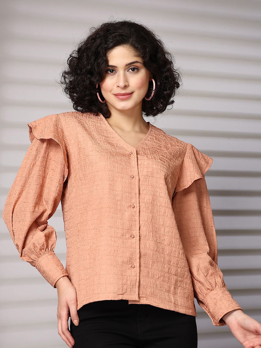 

plusS Women Standard Collarless Solid Casual Shirt, Orange