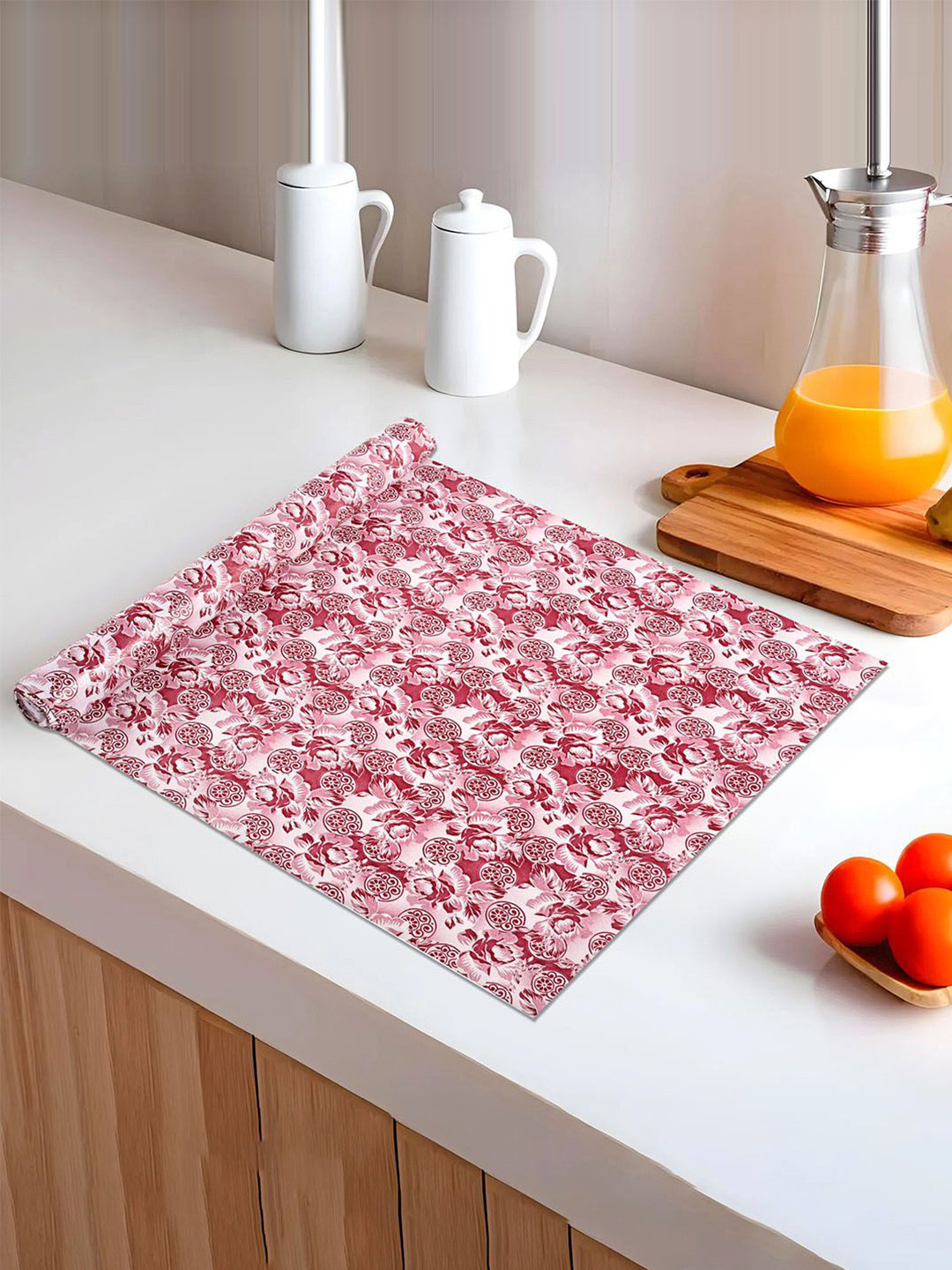 

Kuber Industries Cream-Coloured & Pink Printed Water Resistant Shelf Liner Organisers