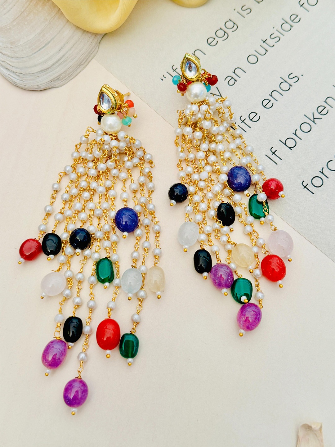 

ABDESIGNS Gold-Plated Kundan Studded And Beaded Classic Drop Earrings