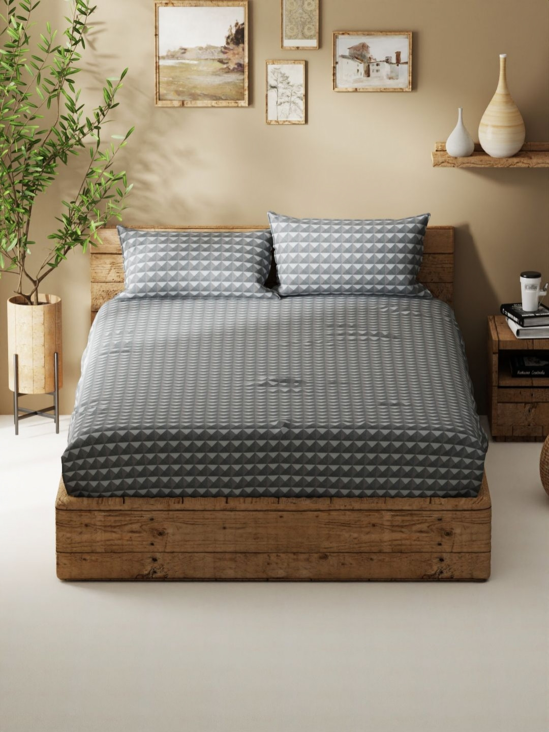 

BIANCA Lacasita Grey Printed 120 TC Queen Bedsheet with 2 Pillow Covers 2.29 m X 2.54 m