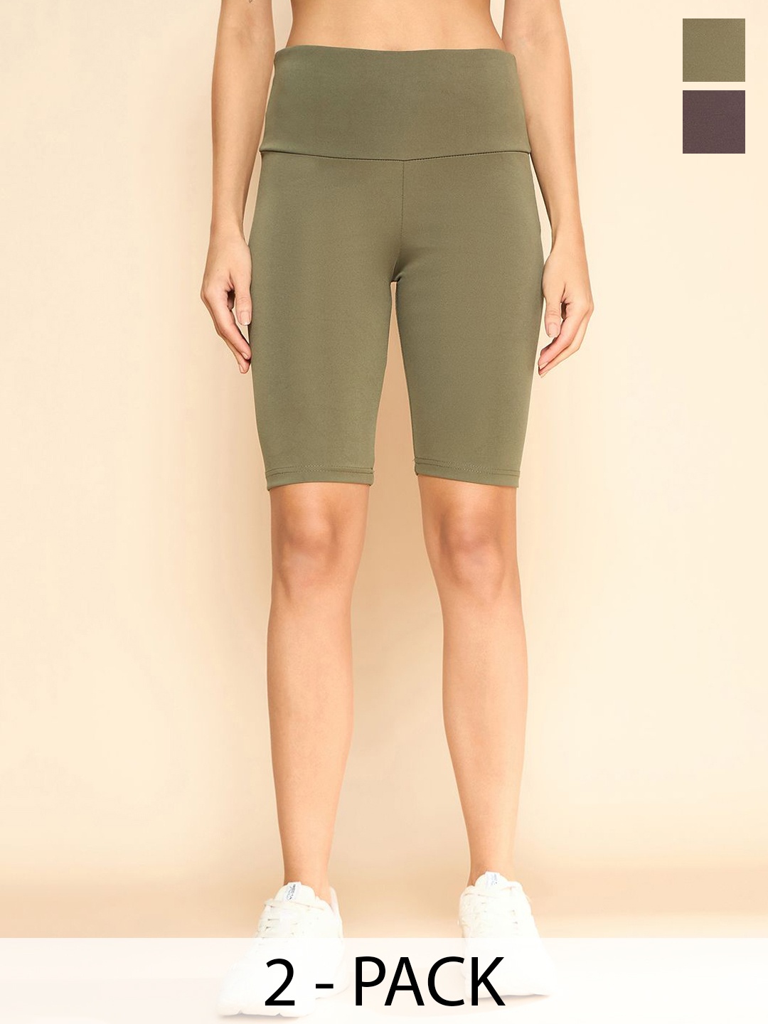 

COLOR CAPITAL Pack Of 2 Women Above Knee Gym Tights, Khaki