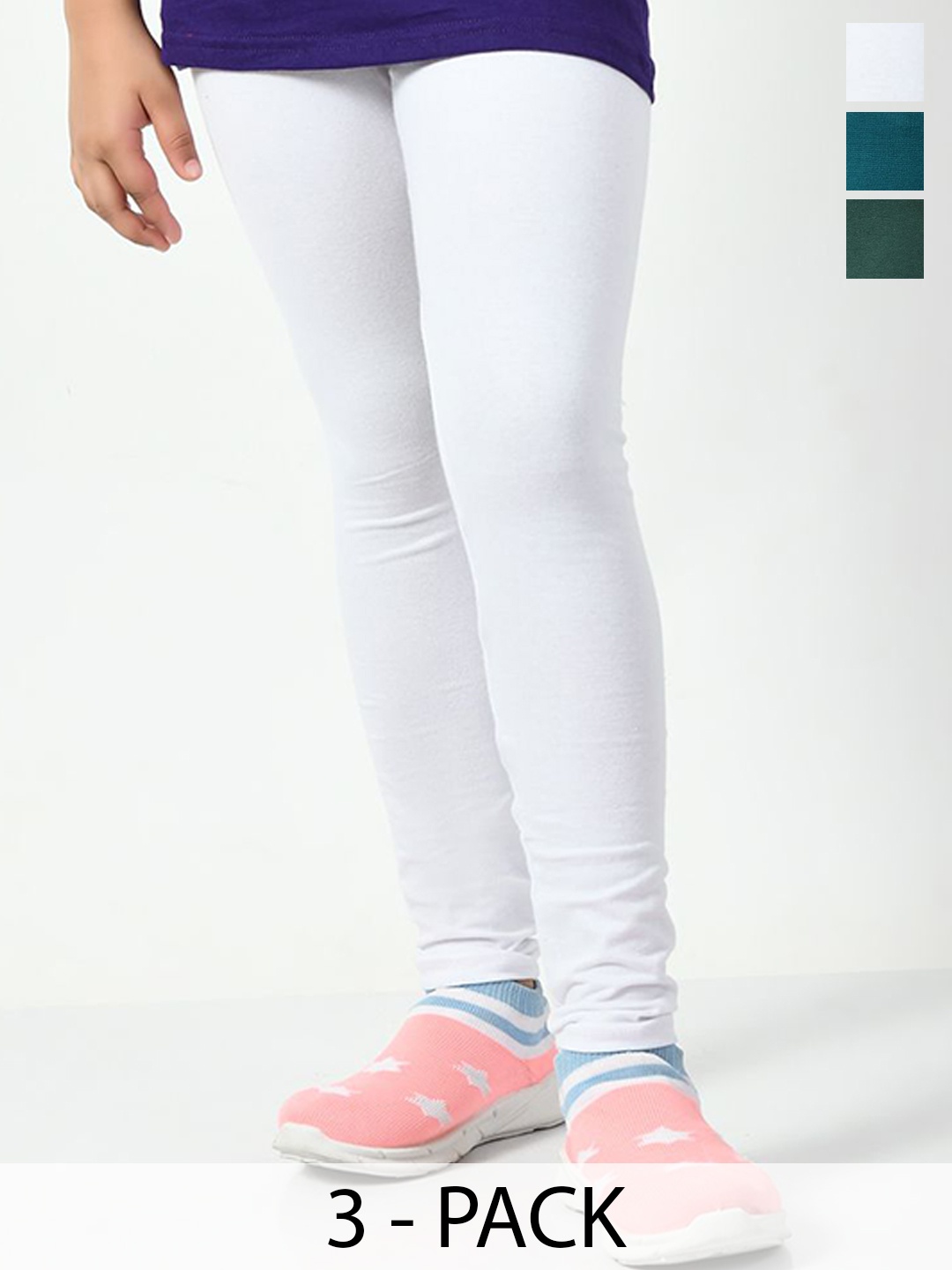 

KAYU kids Girls Pack Of 3 Ankle Length Leggings, White