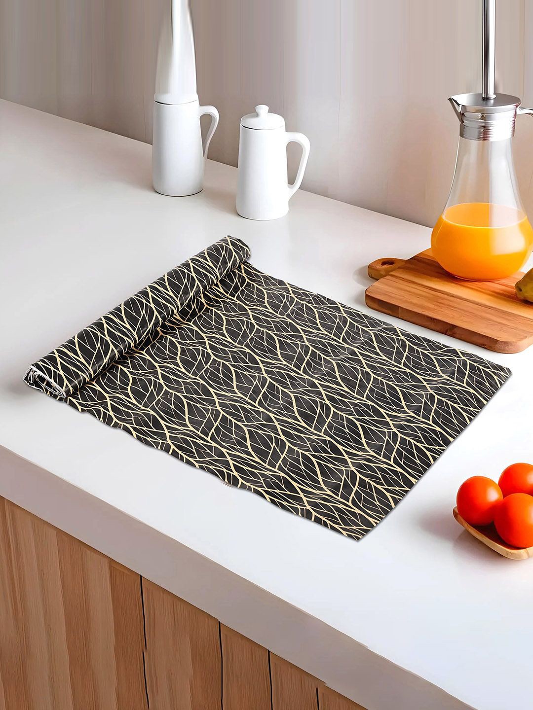 

Kuber Industries Black & Yellow Printed Water Resistant Shelf Liner Organisers
