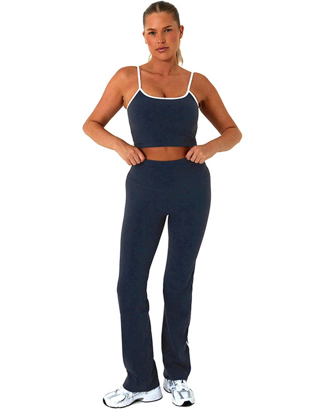 

LULU & SKY Women Shoulder Straps Top With Trousers Co-Ords, Navy blue