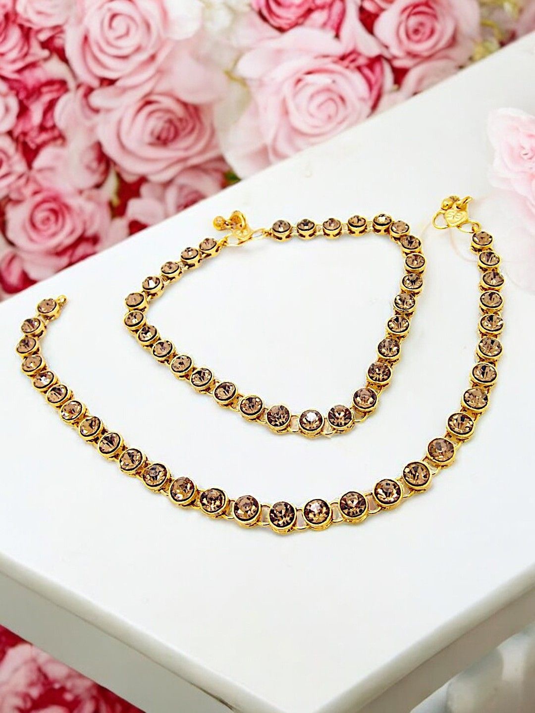 

9blings Set Of 2 Gold-Plated Artificial Stones Anklets