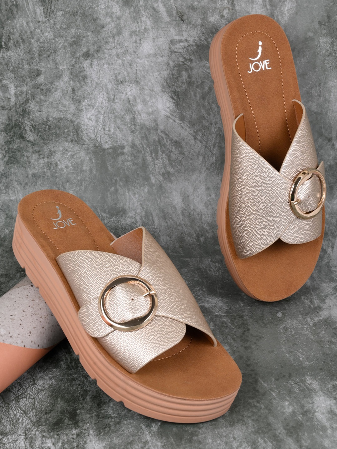 

Jove Women Open Toe Flats with Buckles, Gold