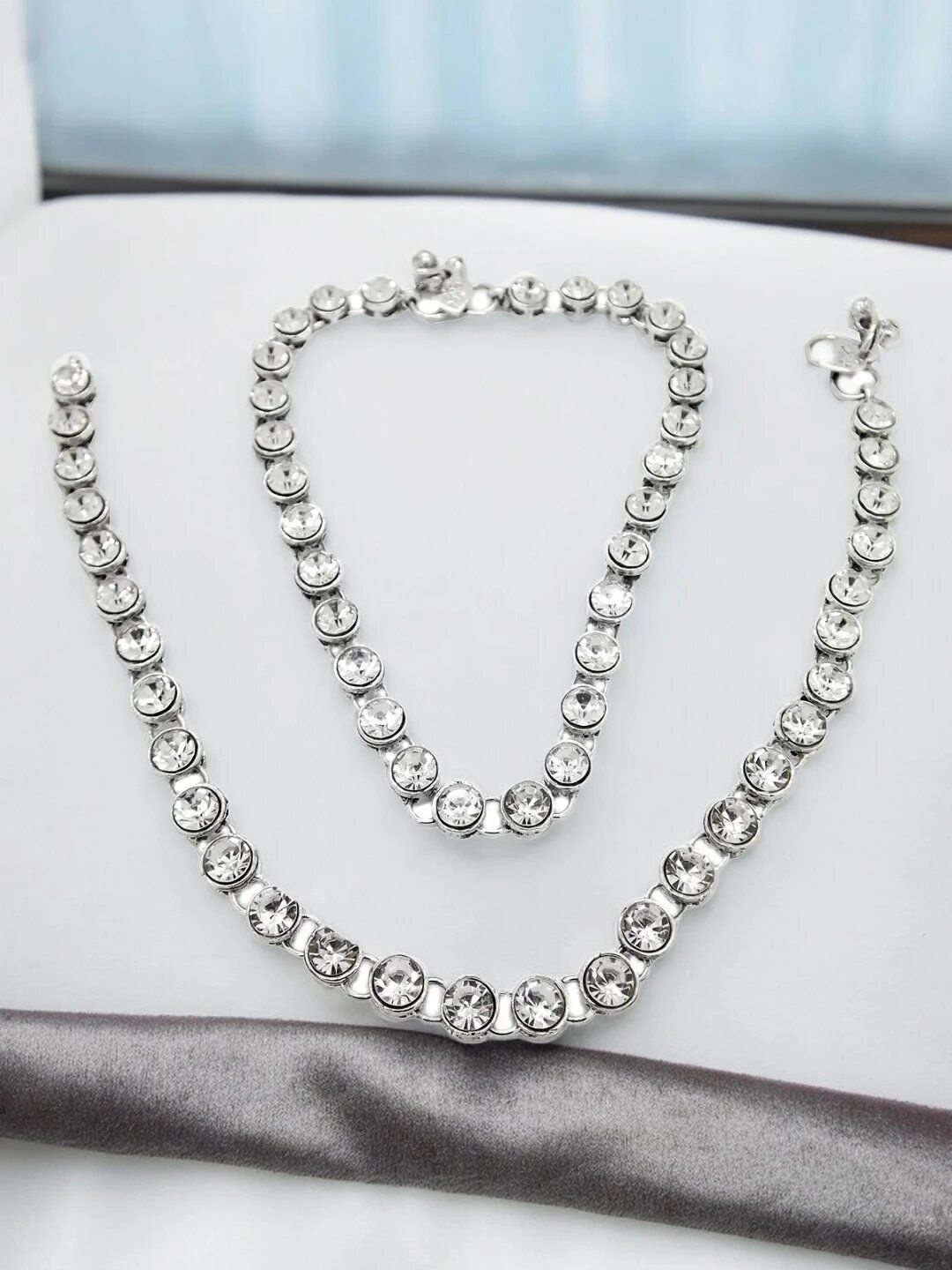 

9blings Set Of 2 Silver-Plated Cubic Zirconia Studded Anklets