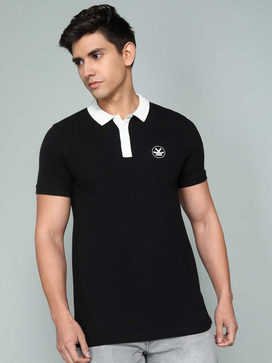 

WROGN Men Solid Polo Collar Cotton T-shirt, Black