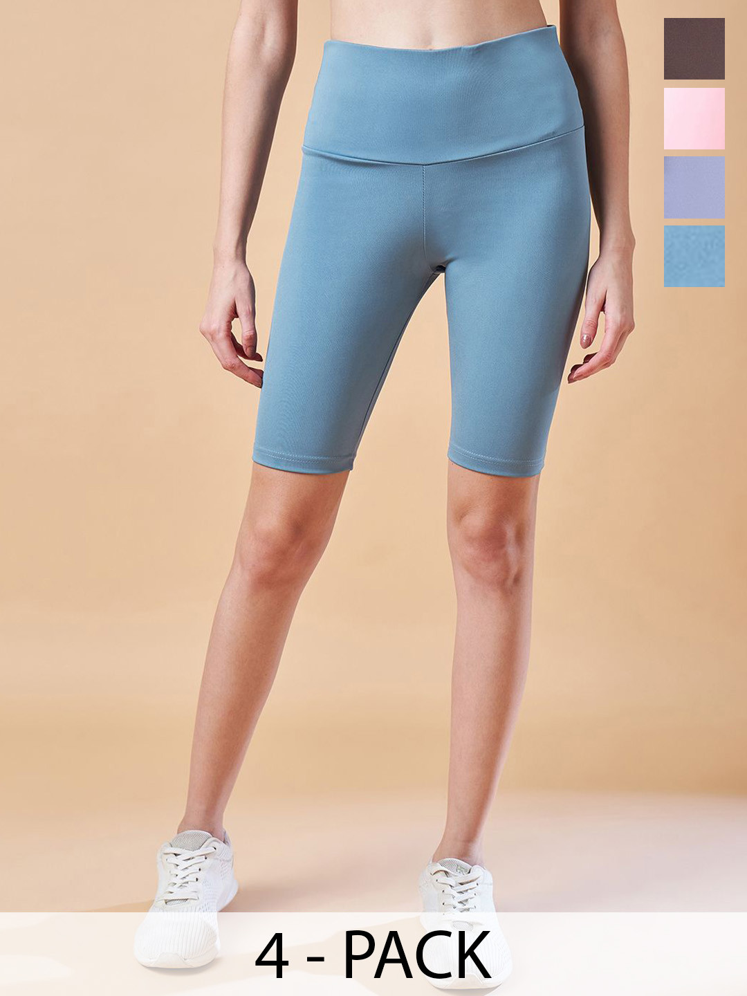 

COLOR CAPITAL Pack Of 4 High Rise Above Knee Gym Tights, Blue