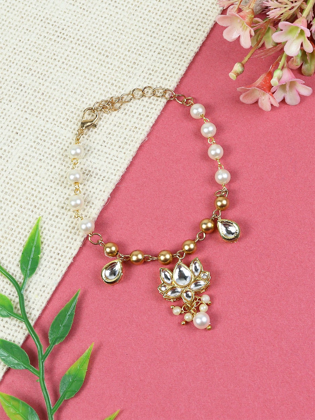 

Asthetika Kids Girls Gold-Plated Kundan Studded Link Bracelet