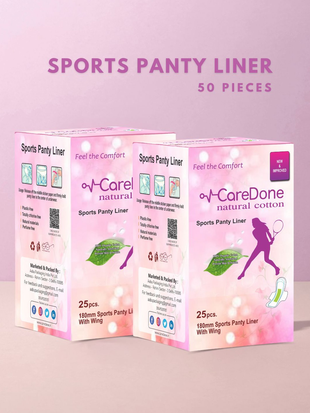 

CareDone Set Of 2 Ultra Thin Sports Panty Liners - 25Pcs Each, White