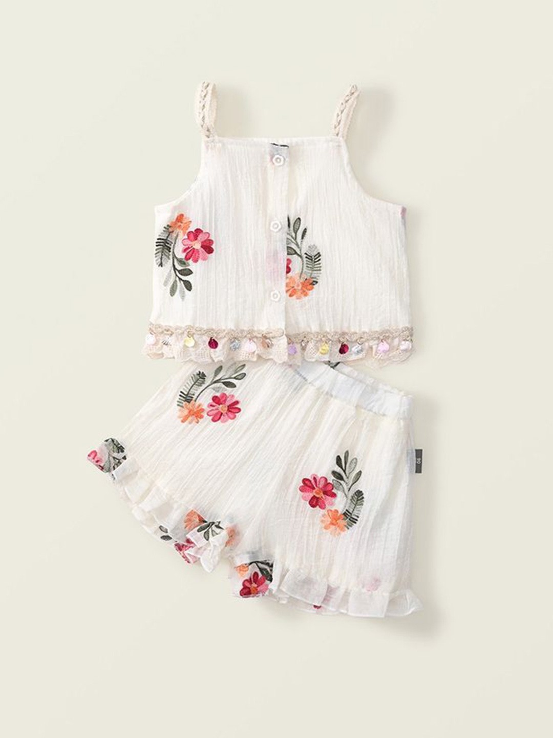 

LULU & SKY Girls Printed Crinkle-effect Top with Skirt, White