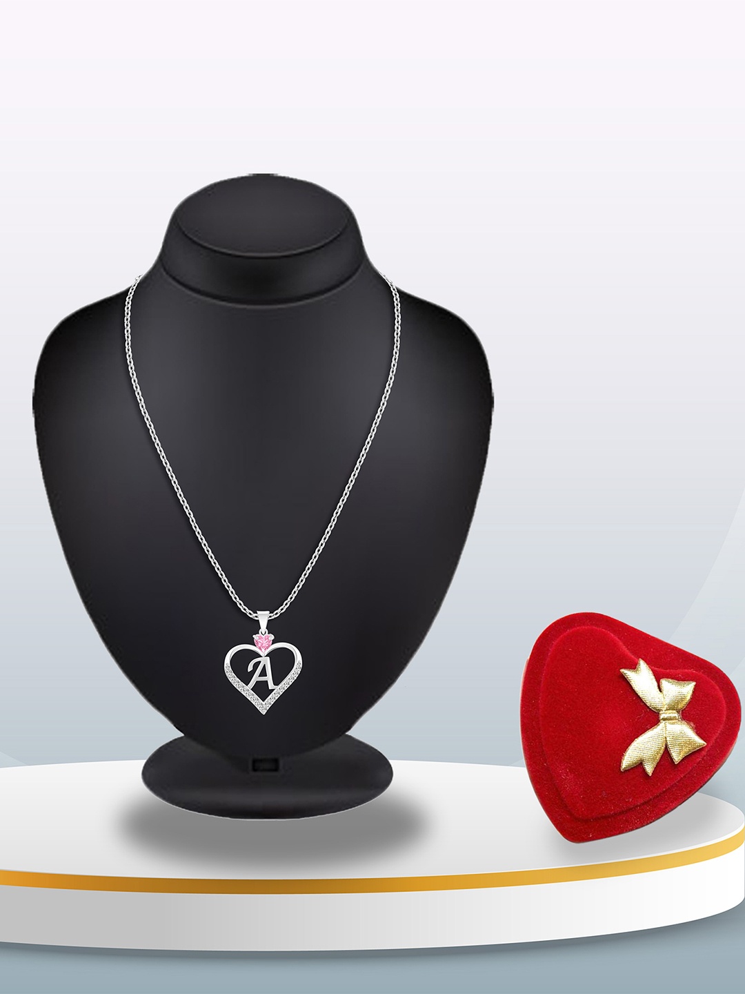 

Heer Collection Silver-Plated CZ Studded Alphabet A Heart Shaped Pendant With Chain