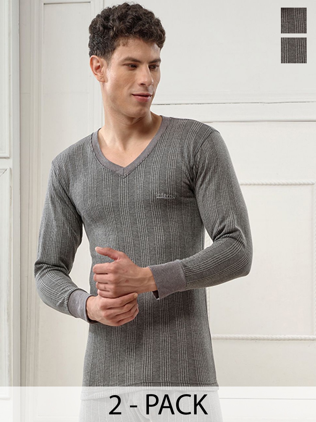 

INFERNO Pack of 2 Men V Neck Fullslevee Thermal Vest, Charcoal
