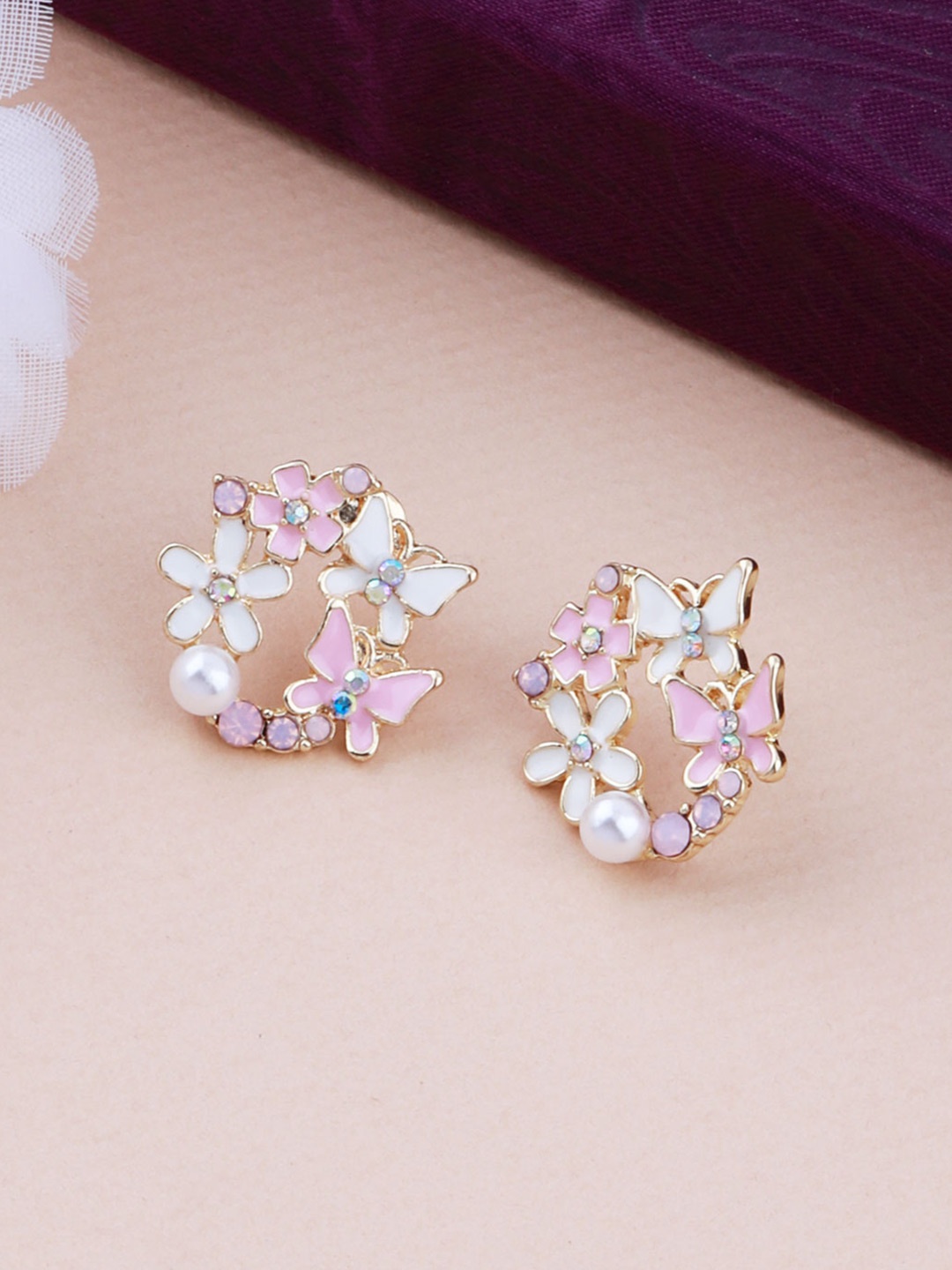 

Silver Shine Contemporary Studs Earrings, Pink