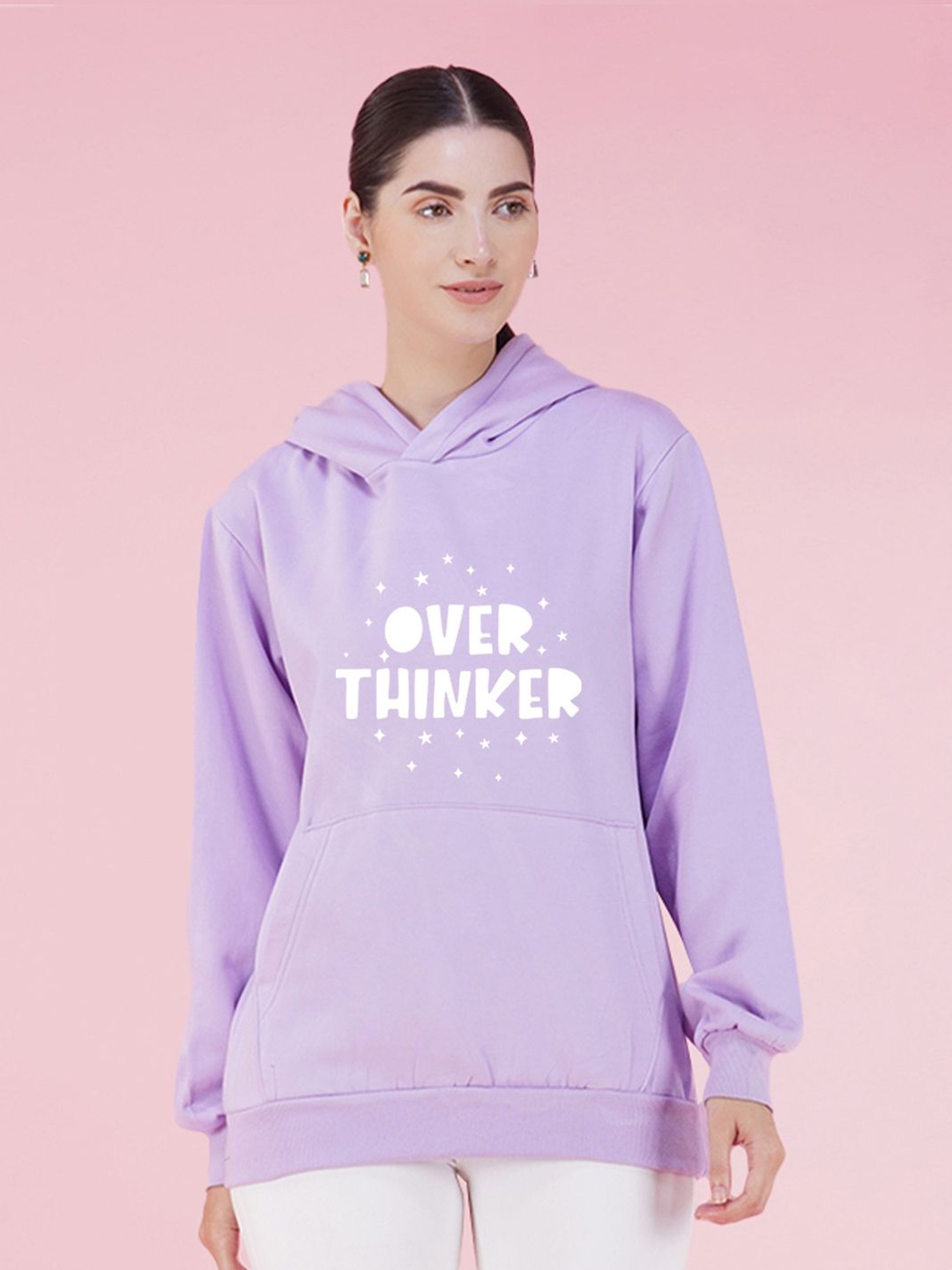 

NUSYL GRaphic Printed Hooded Oversized Sweatshirt, Lavender