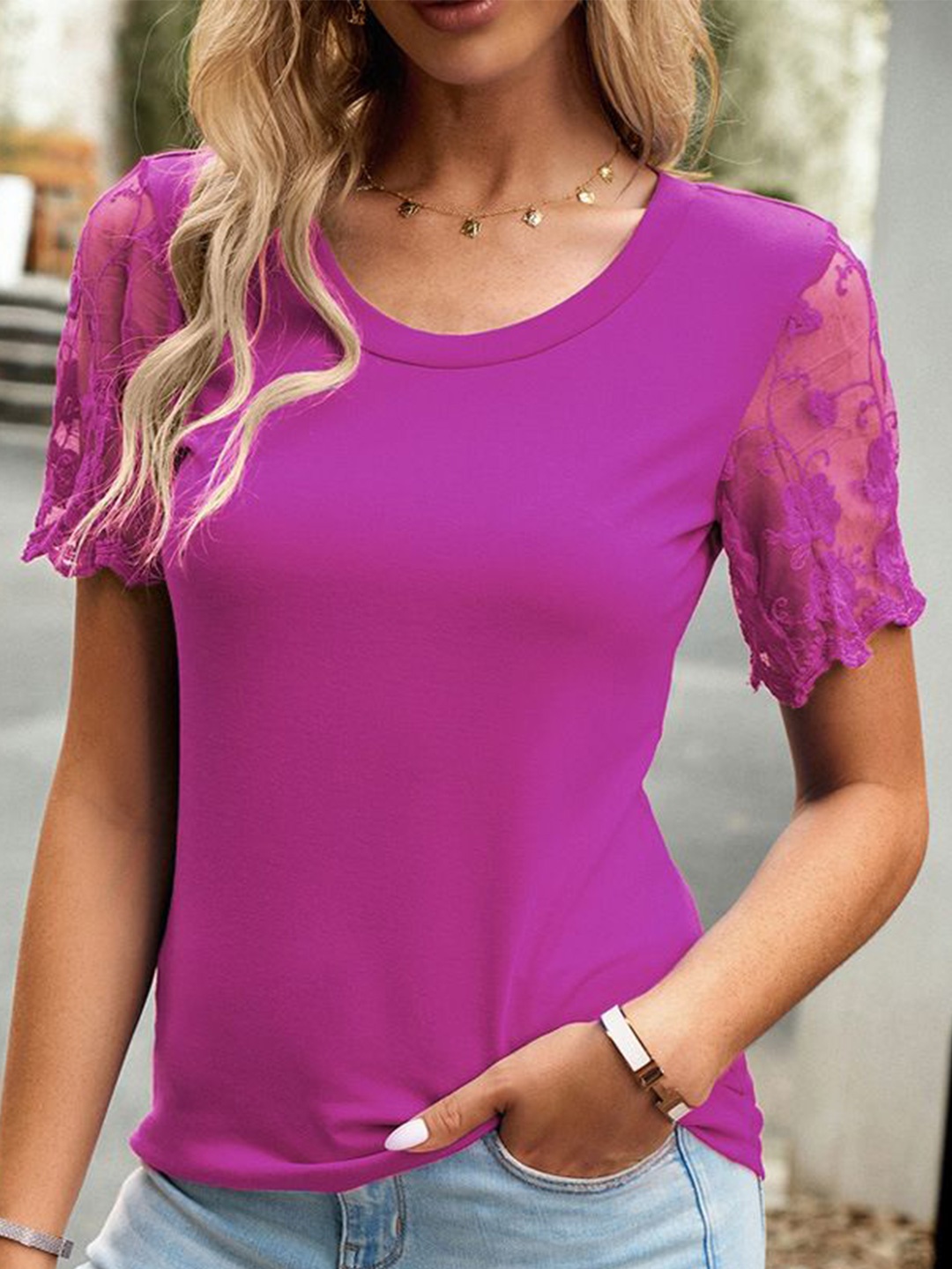 

StyleCast Women Solid Round Neck Top, Purple