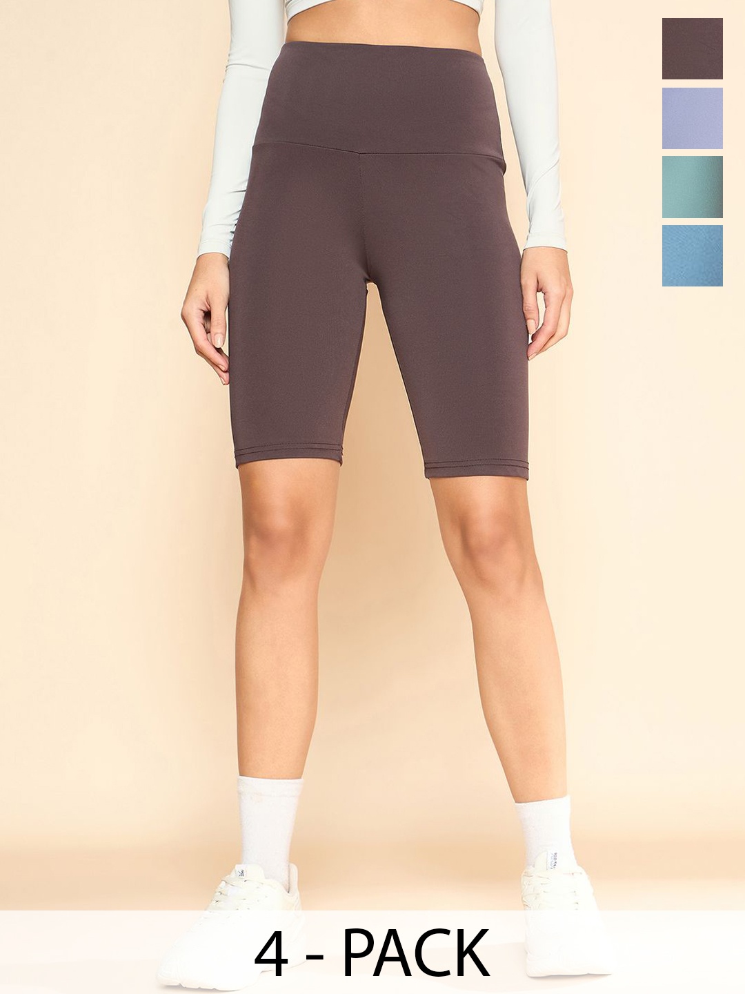 

COLOR CAPITAL Women Pack of 4 Above Knee Length Gym Tights, Blue