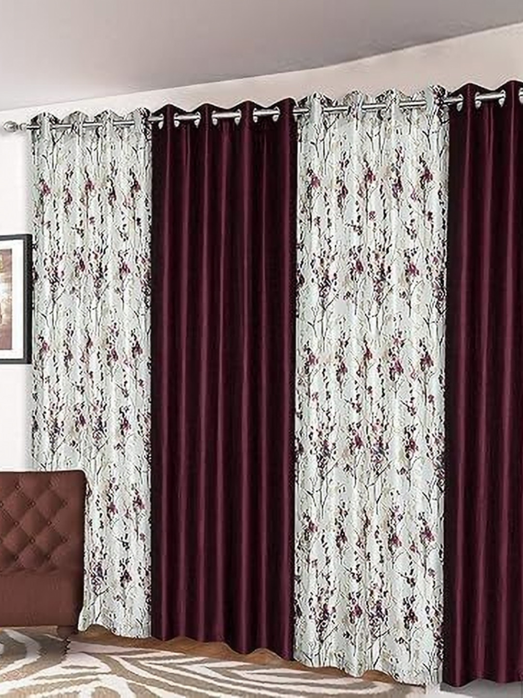 

Banchmark Home Furnishings Purple & White Set of 4 Floral Door Curtain