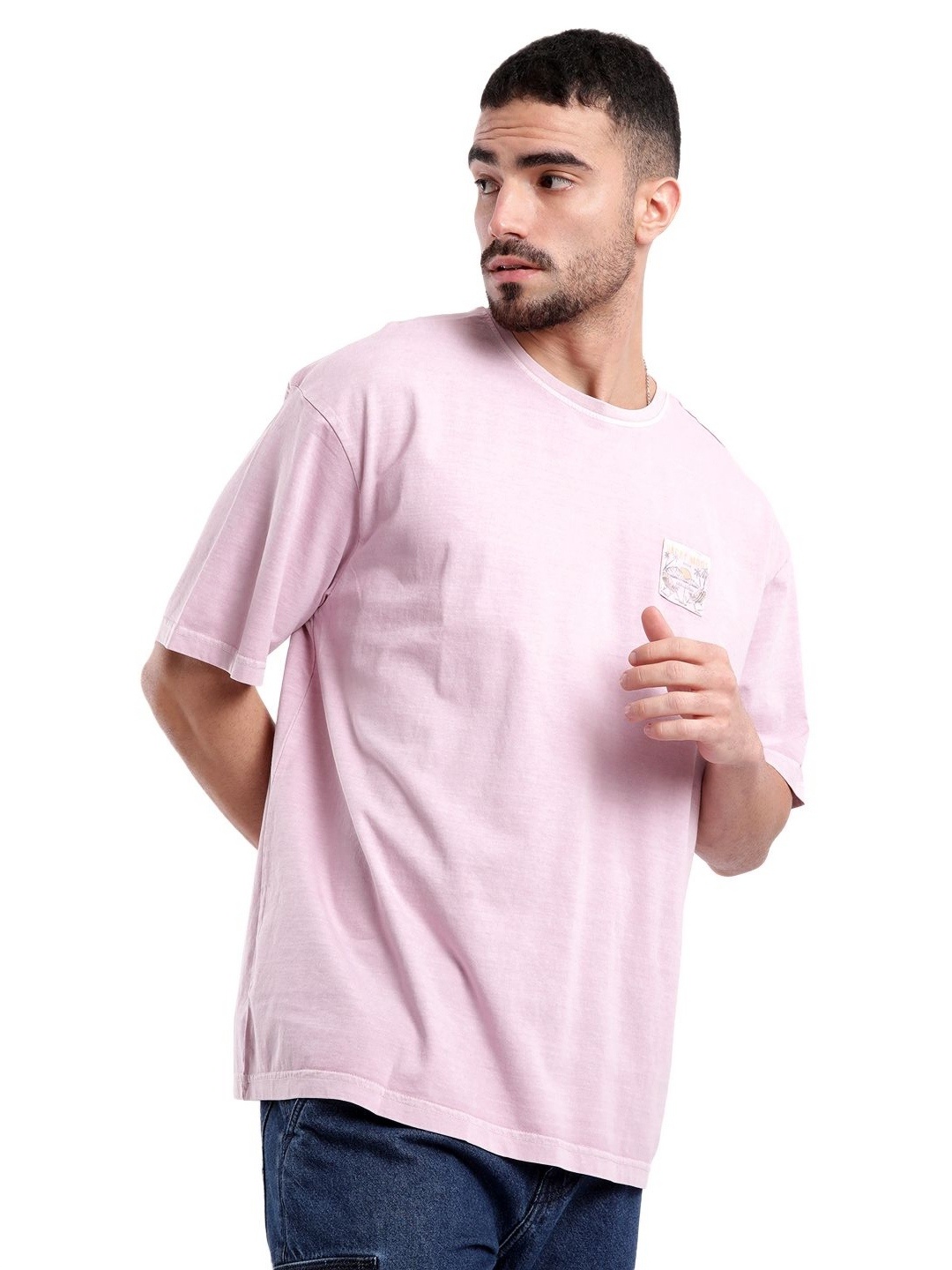 

WROGN Men Solid Round Neck Pure Cotton Oversized T-shirt, Lavender