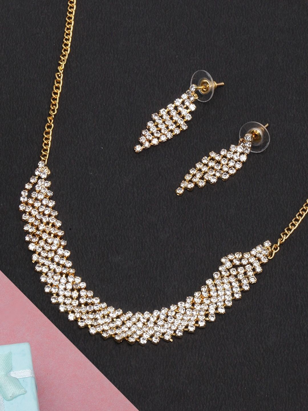 

KPOP Gold-Plated CZ Studded Necklace & Earrings