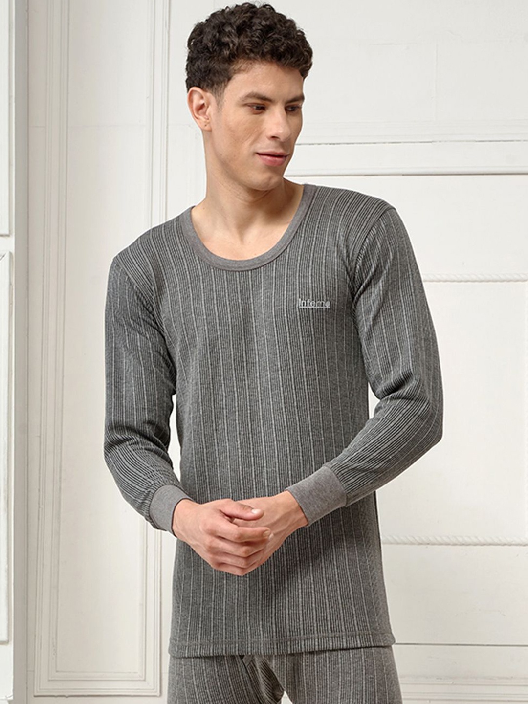 

INFERNO Men Round Neck Fullslevee Thermal Vest, Charcoal