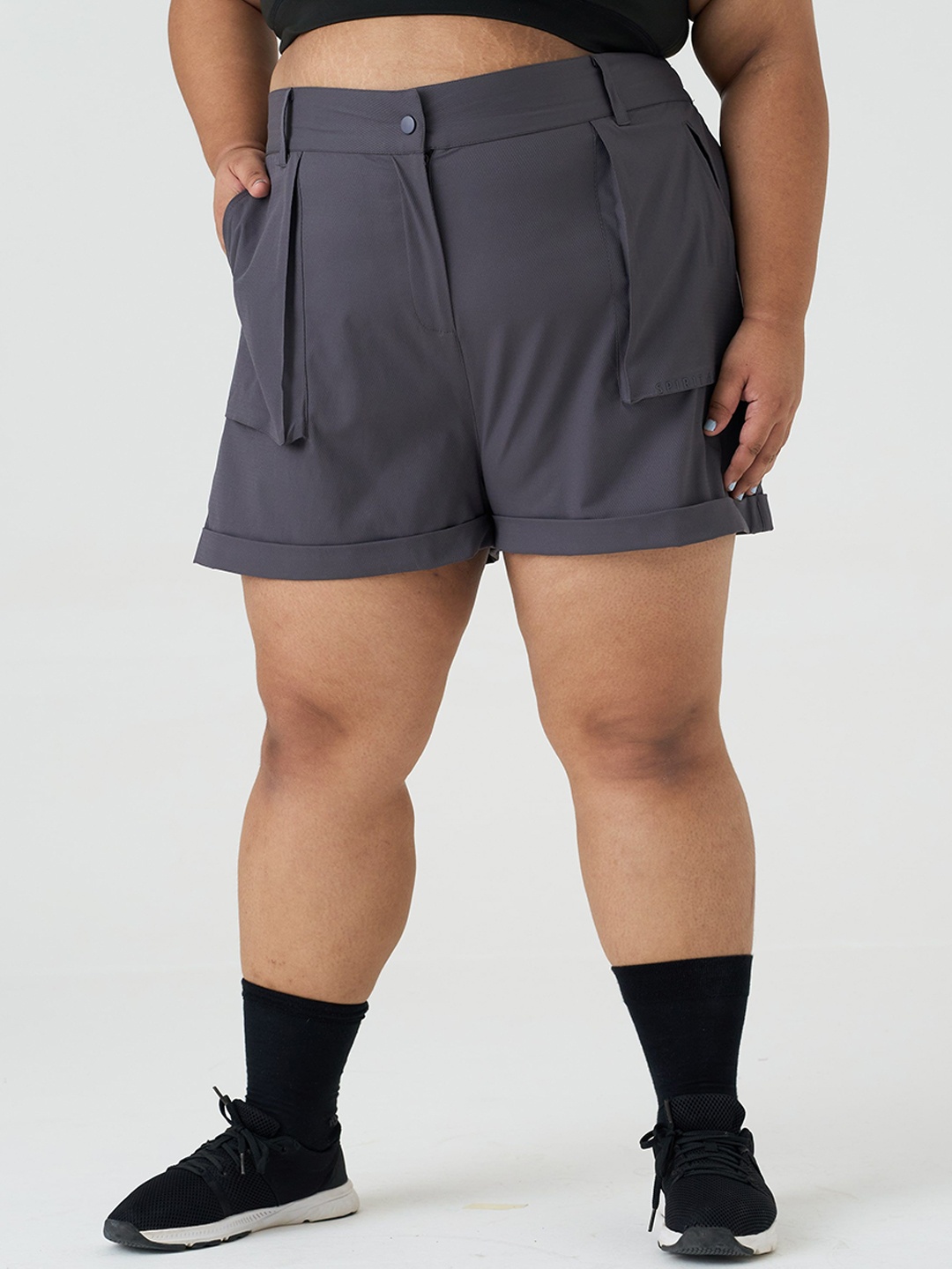 

SPIRIT ANIMAL Women Plus Size High-Rise Outdoor Cargo Shorts, Grey