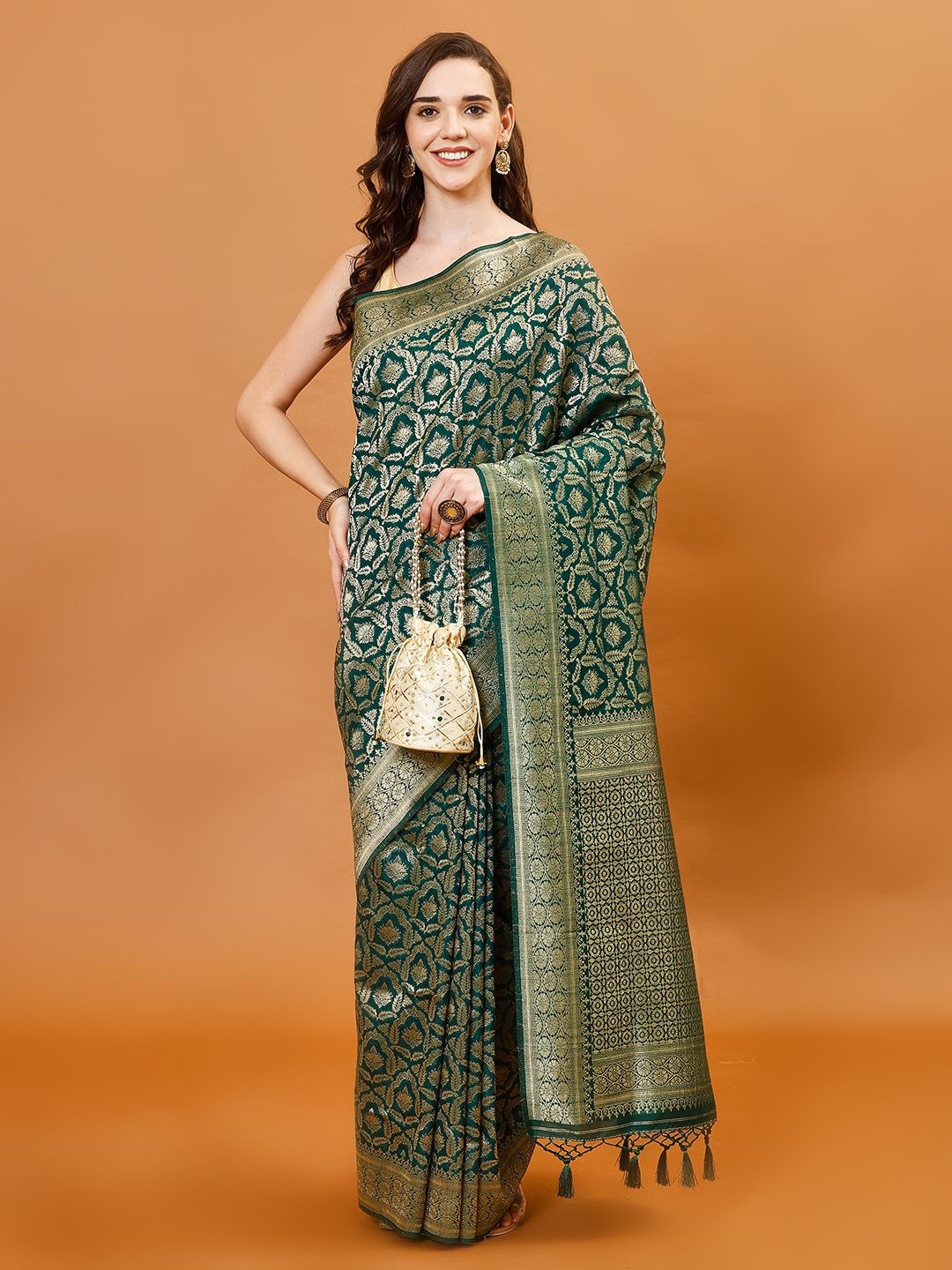 

Meena Bazaar Woven Design Zari Art Silk Saree, Green