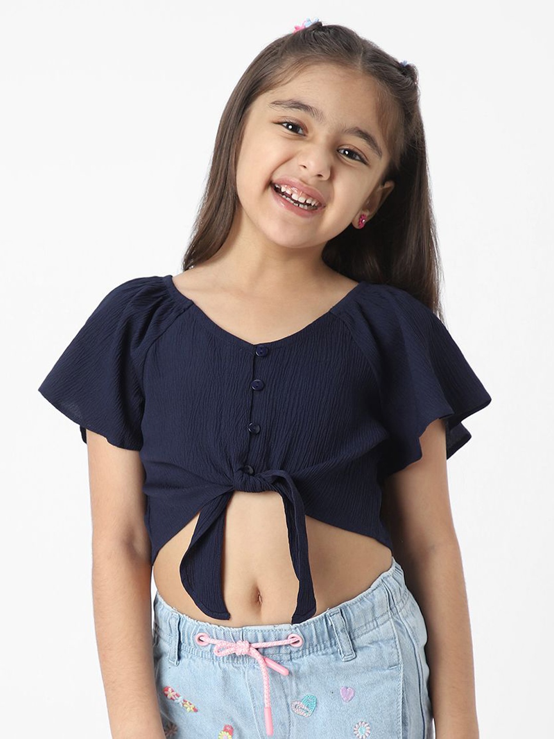 

Nauti Nati Girls Solid Round Neck Top, Navy blue