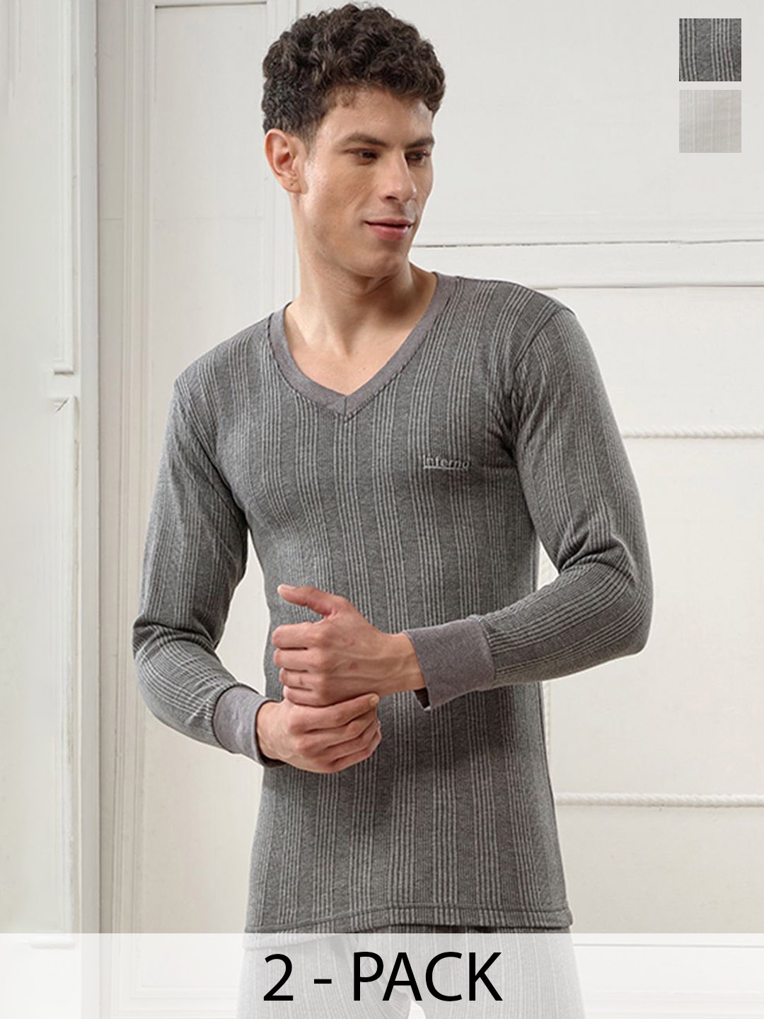 

INFERNO Pack of 2 Men V Neck Fullslevee Thermal Vest, Charcoal