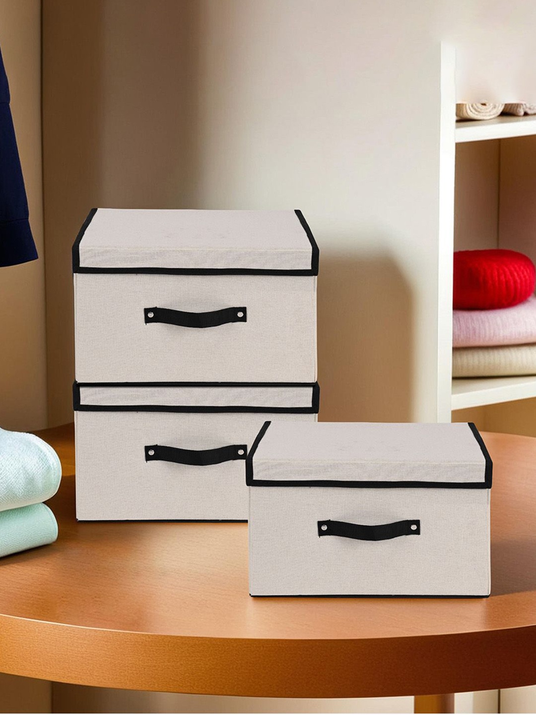 

Kuber Industries White & Black 3 Pieces Drawer Organisers