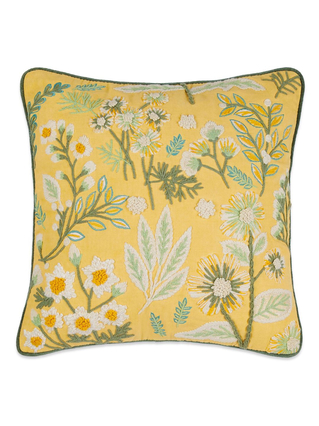 

haus & kinder Yellow & Green Floral Embroidered Square Cushion Covers
