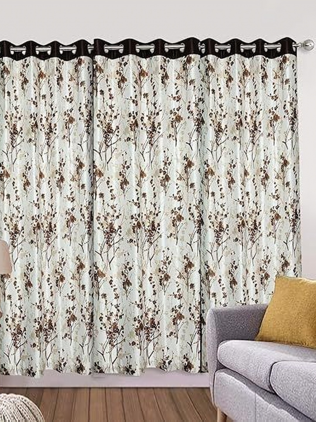 

Banchmark Home Furnishings Brown & White Set of 3 Floral Door Curtain