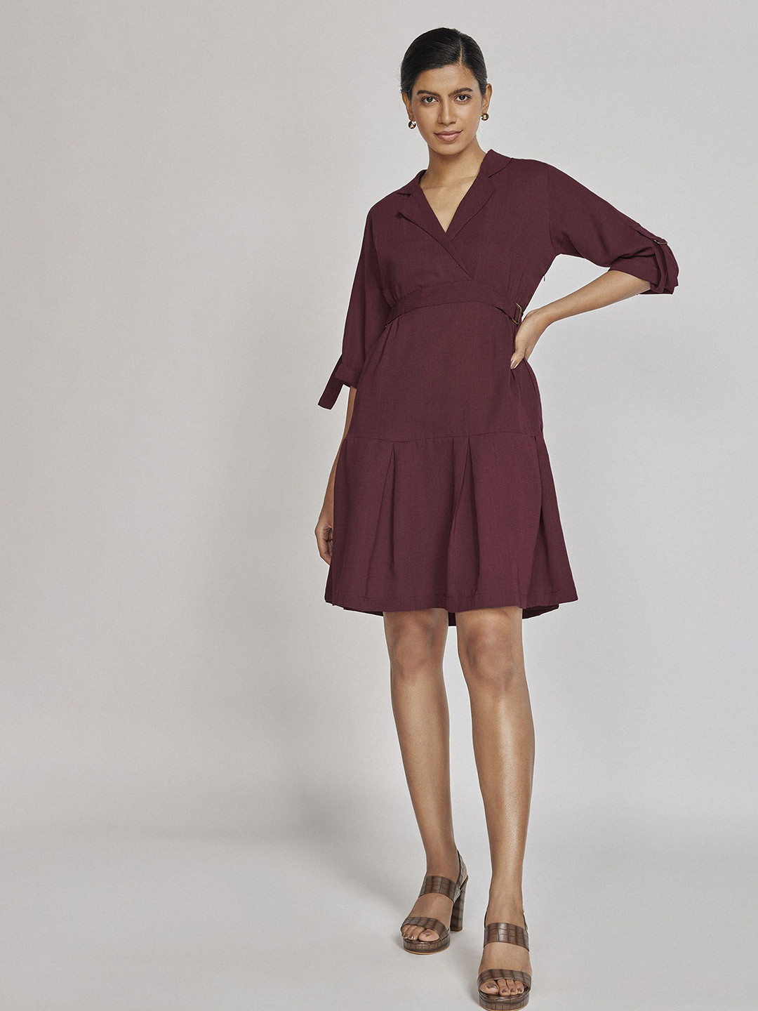

The Label Life Women Solid Dress, Burgundy