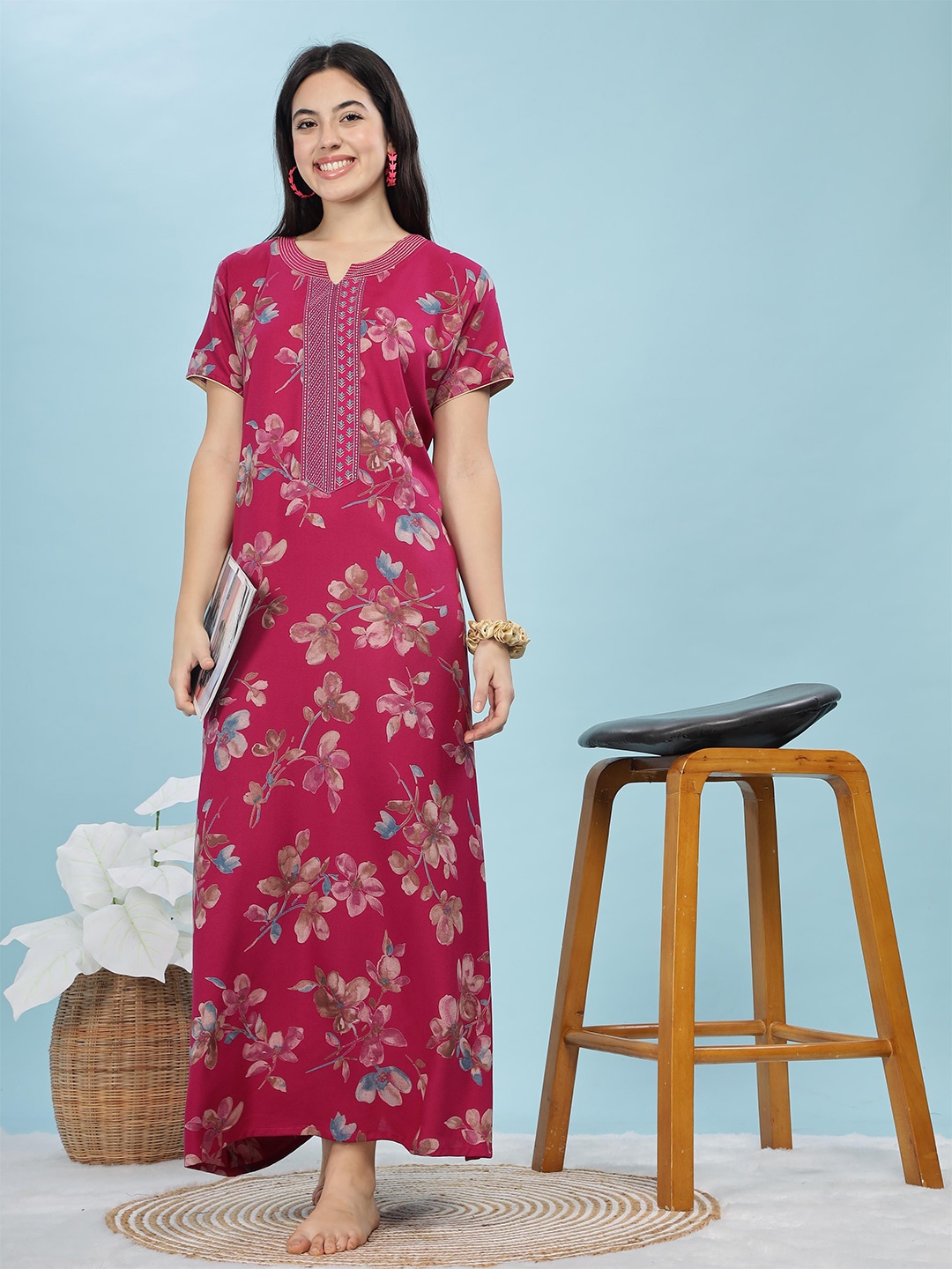 

9shines Label Printed Maxi Nightdress, Pink
